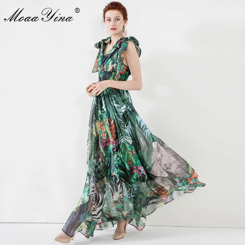 Fashion ner dress Summer Women's Dress Spaghetti strap Floral-Print Vacation Chiffon 5XL Plus size Maxi Dresses 210524