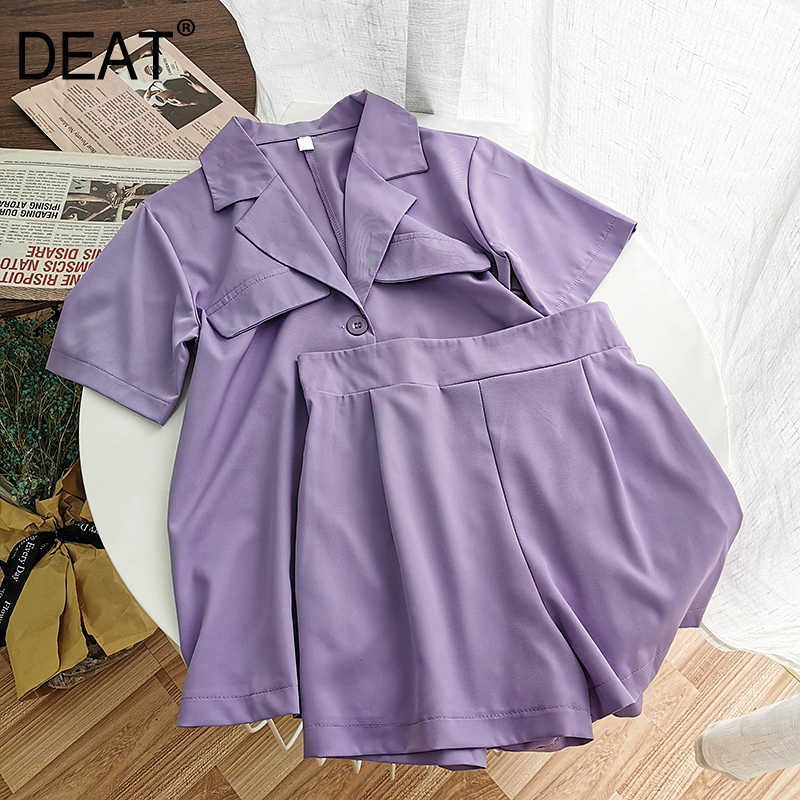 DEAT Women V-neck Short Sleeve Shirt Shorts Arrivals Two Piece Set Fashion Temperament Spring Summer 11D816 210709