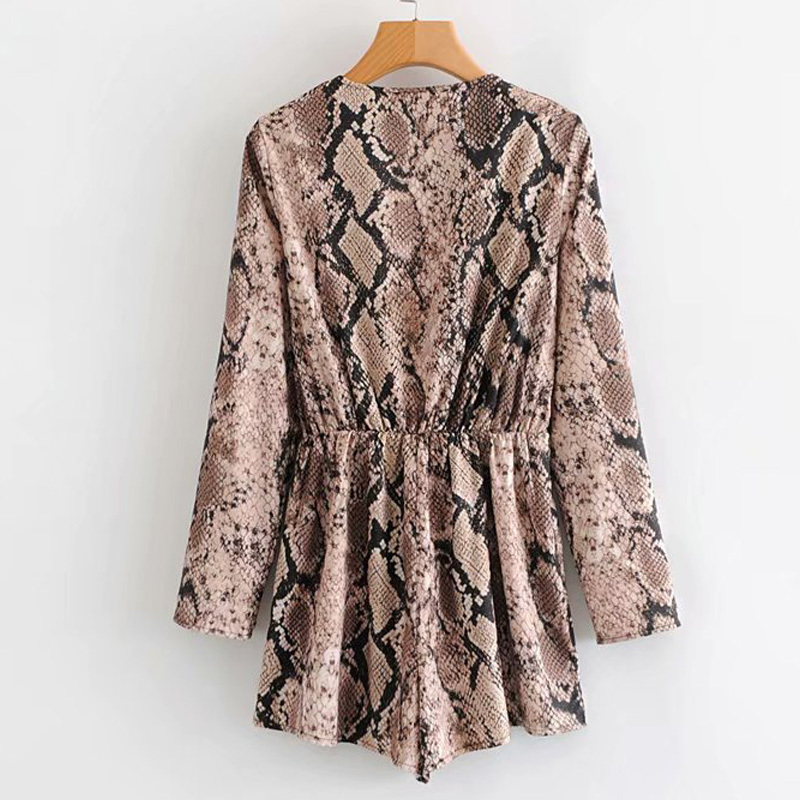 Holiday women's spring slim slimming wild snake print long-sleeved V-neck jumpsuit wide leg female elegant 210507