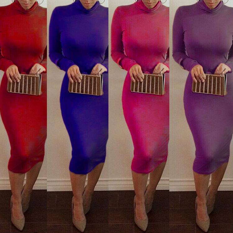 Autumn Sexy Club Dress 2021 Solid Color Turtleneck Long Maxi Dresses Casual Bandage Bodycon Vestidos De Festa