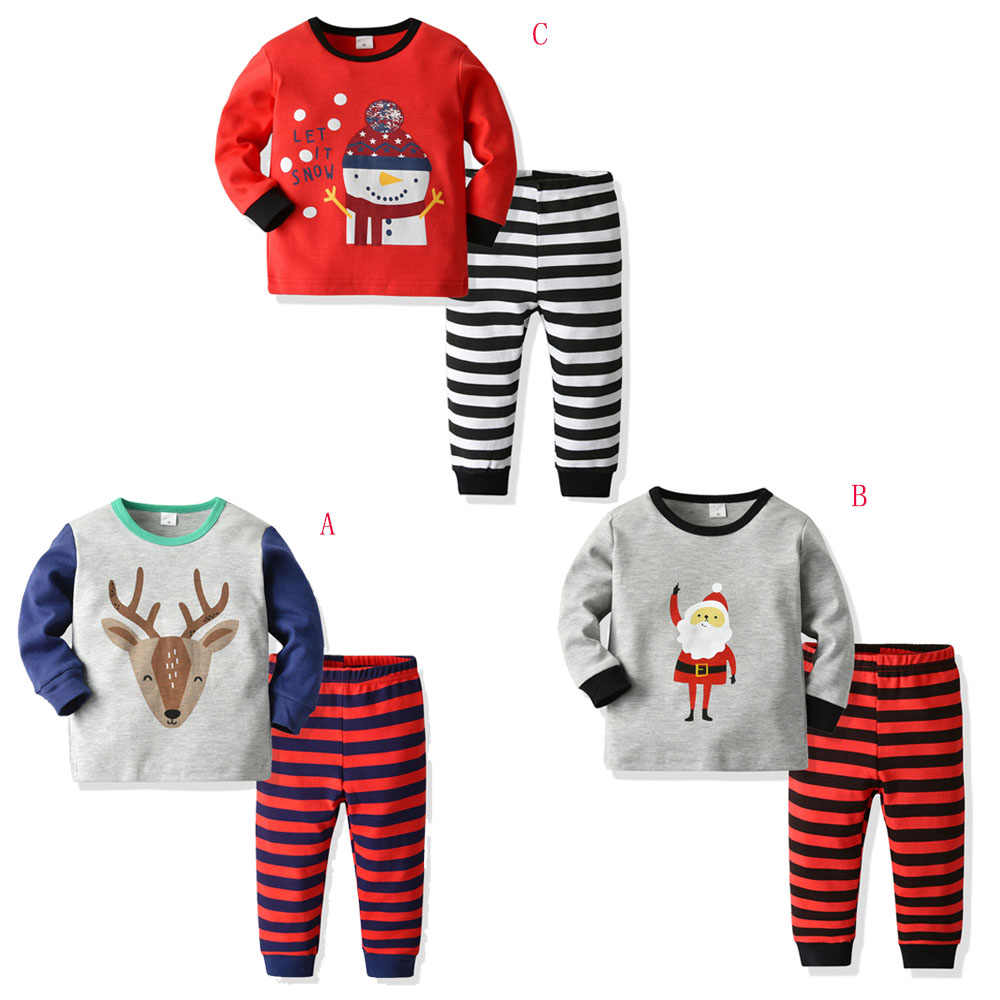 Chef de Noël enfants bébé filles garçons garçons pyjama vêtements ensembles de dessin animé imprimé pull hauts + pantalon rayé 2pcs 1-5y