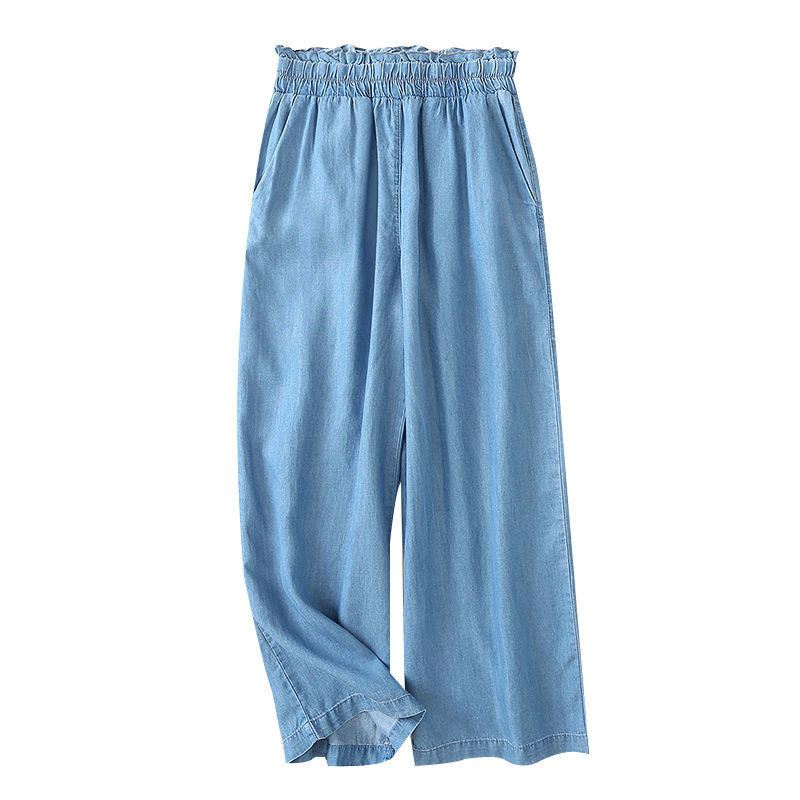 Spring Summer Fashion Women Jeans High Waist Loose Thin Wide Leg Cotton Denim Casual Ankle-length Pants Plus Size D53 210512