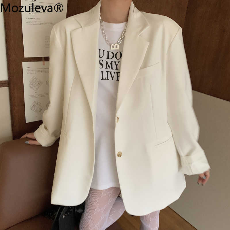 Mozuleva Chic Loose Amrygreen Women Blazer Spring Summer Single Breasted Female Suit Jacket Full Sleeve Oversize Outwear 210930
