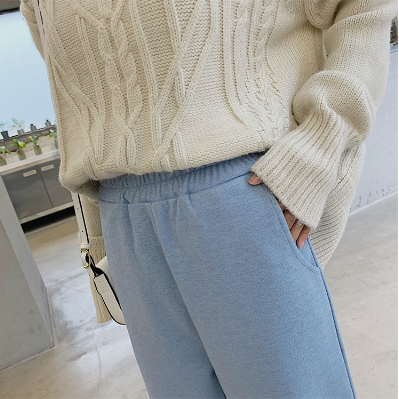 Woolen Harem Pants Women Winter Thickened Elastic High Waist Female Casual Wool Ankle-Length Plus Size 3XL 210514