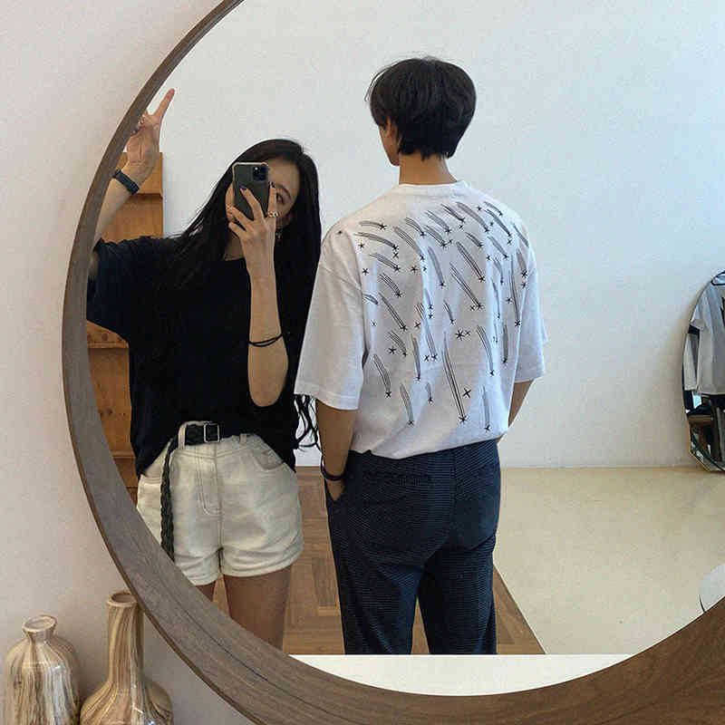 IEFB Meteor Print Short Sleeve T-shirt Men's Summer Korean Loose Black White Tee Tops Fashion Casual Print Men's Clothing 9Y7690 210524