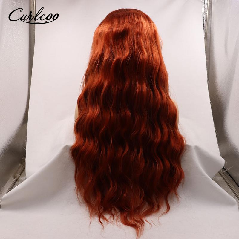 Synthetic Wigs Natural Wave Copper Red Hair Lace Front Middle Part High Temperature Fiber Glueless Cosplay Wig For Black Women