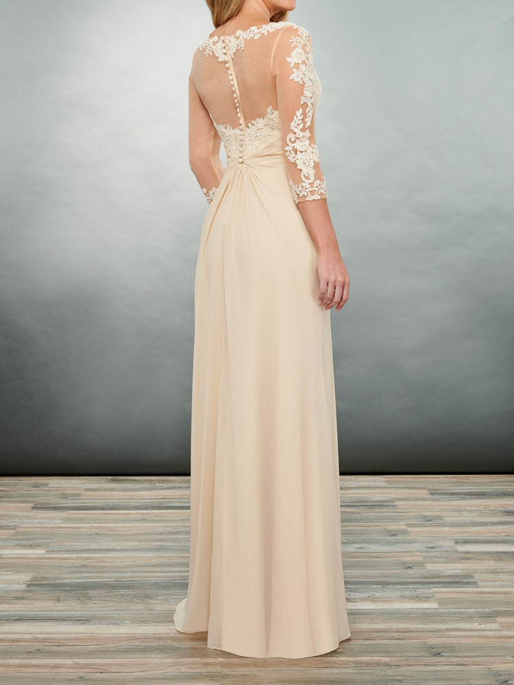 Daffodil Chiffon Bridesmaid Dresses Three Quarter Sleeves Zipper Back Wedding Party Dress Sheer with Floral Applique