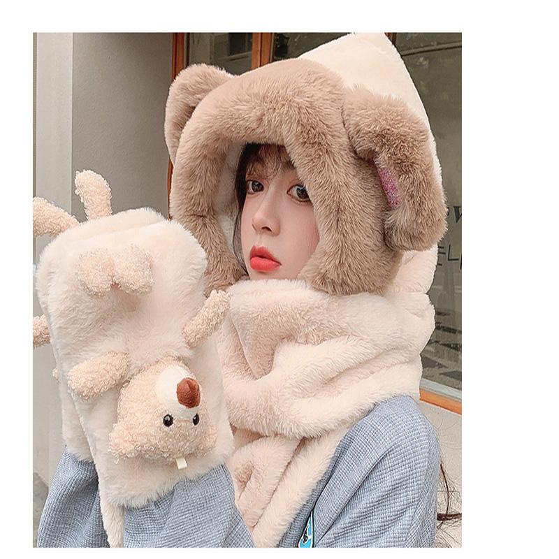 Berets Cute Plush Bear Scarf One-piece Three Piece Set For Female Autumn And Winter Warmth Preservation Student Gloves, Beige
Berets Cute Plush Bear Scarf One-piece Three Piece Set For Female Autumn And Winter Warmth Preservation Student Gloves, Beige