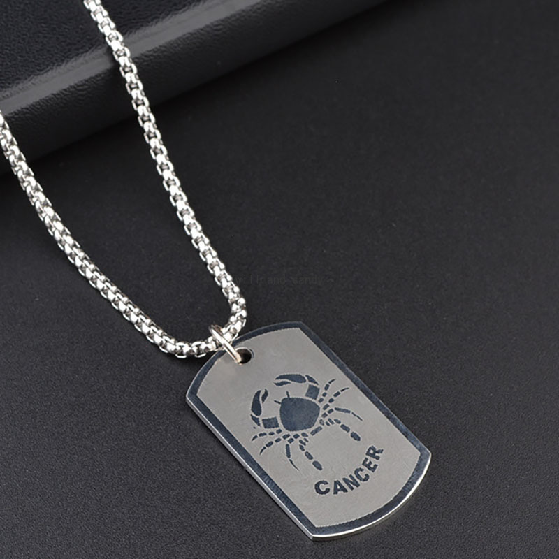 Stainless Steel 12 Zodiac Sign Necklace Dog Badge Pendants Charm Star Sign Choker Astrology Necklaces for Man Fashion Jewelry Will and Sandy