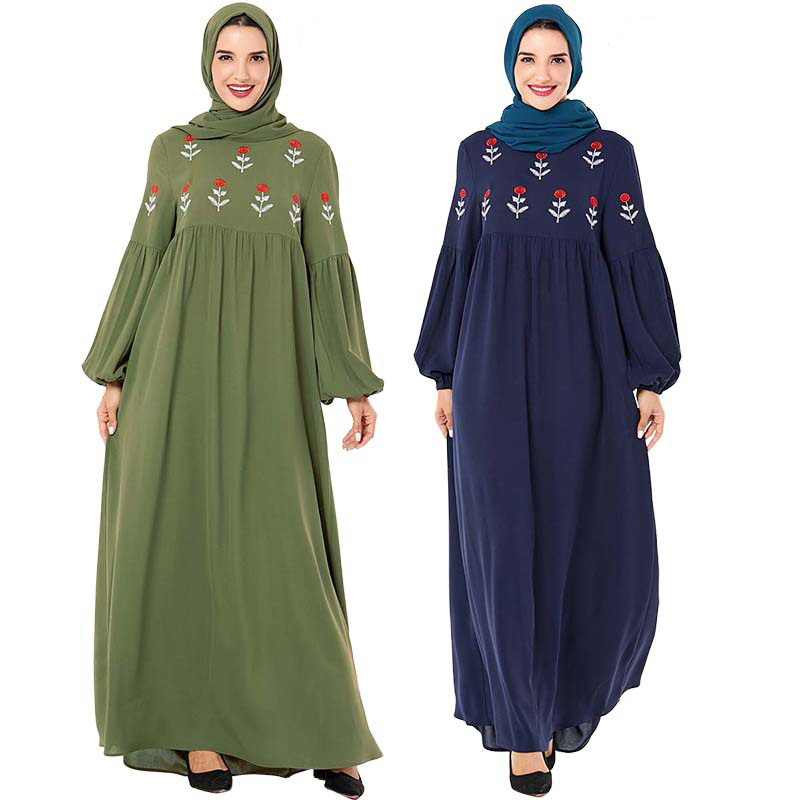 Dubai Abaya Muslim Dress Women Floral Embroidery Lantern Sleeve Long Dresses Turkey Big Swing Arabian Kimono Islamic Clothing
Dubai Abaya Muslim Dress Women Floral Embroidery Lantern Sleeve Long Dresses Turkey Big Swing Arabian Kimono Islamic Clothing