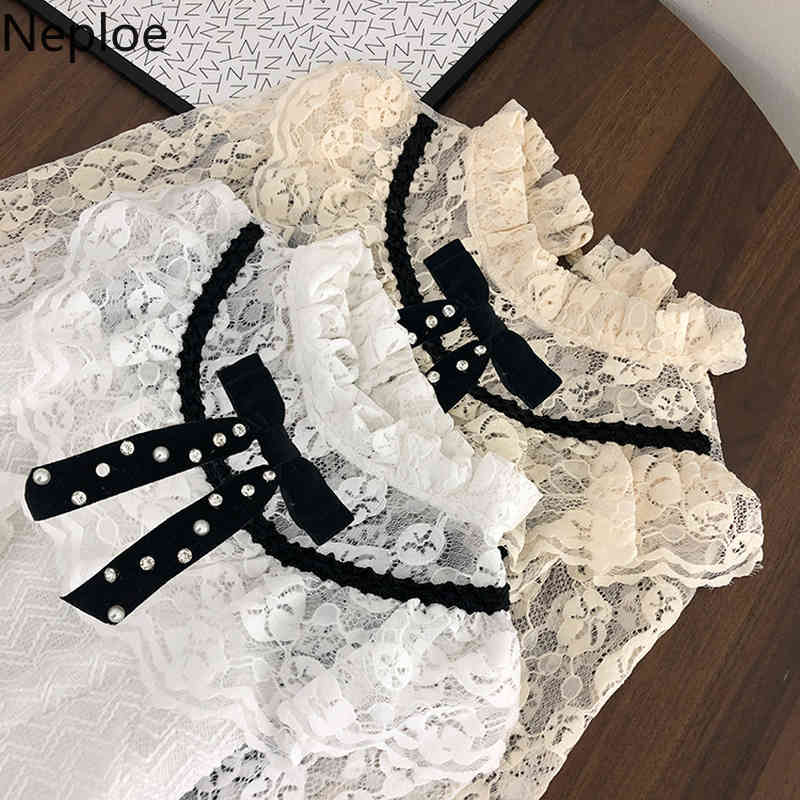 Neploe Dresses for Women Vintage Lace Crochet Floral Patchwork Vestidos Spring Clothes Sweet Elegant Mini Dress Female 4H313 210422