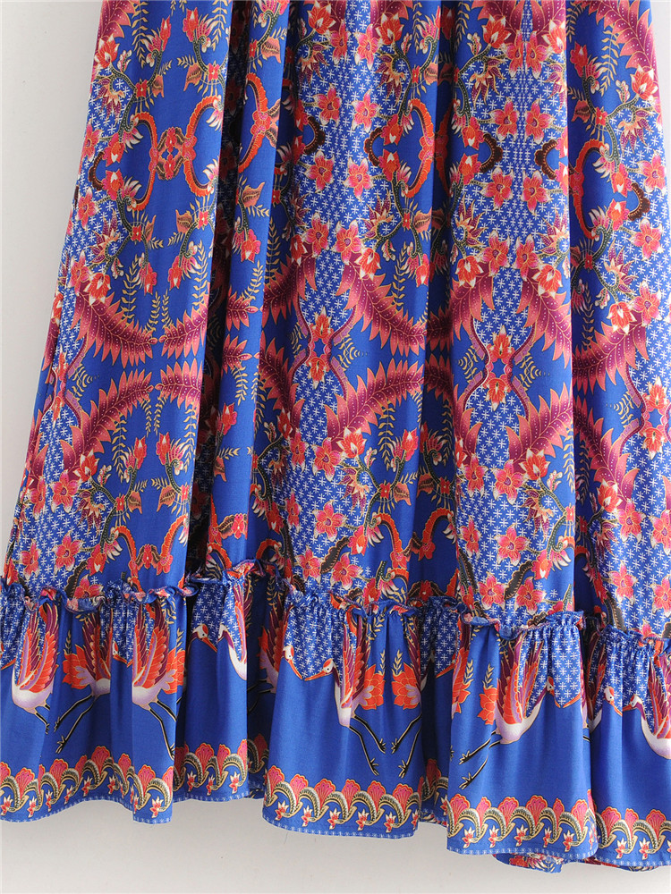 beauty Fashion Boho Vintage Print Maxi Dress Women Holiday Chic V-neck Single-breasted Summer Long Dresses Female 210514