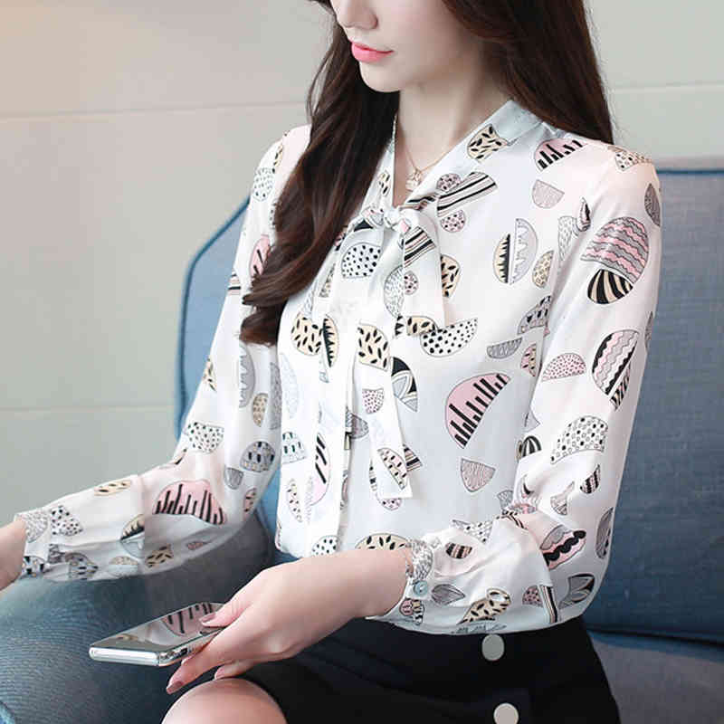 Blusas Autumn Long Sleeve Printing Chiffon Blouse Women Shirt OL Vintage Plus Size Cardigan Tops 7046 50 210427