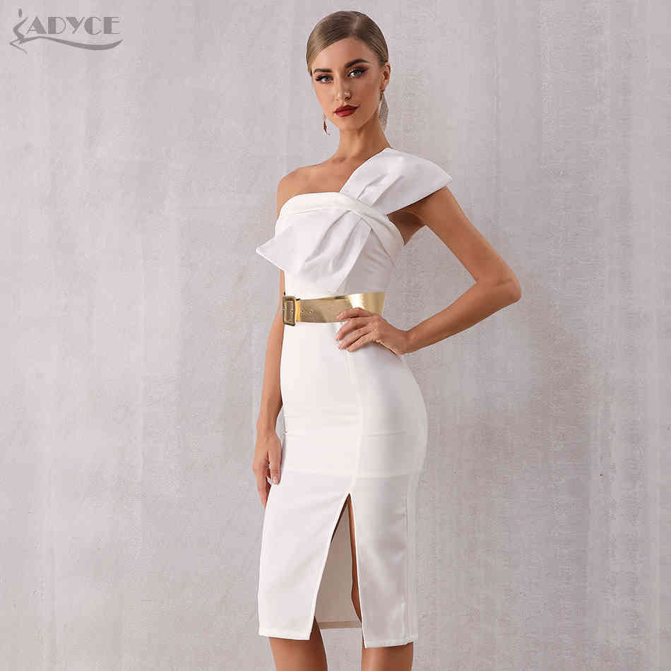Summer Elegant White Women Celebrity Evening Party Dress Vestido Sexy Strapless Sleeveless Bow Midi Club Dresses 210423