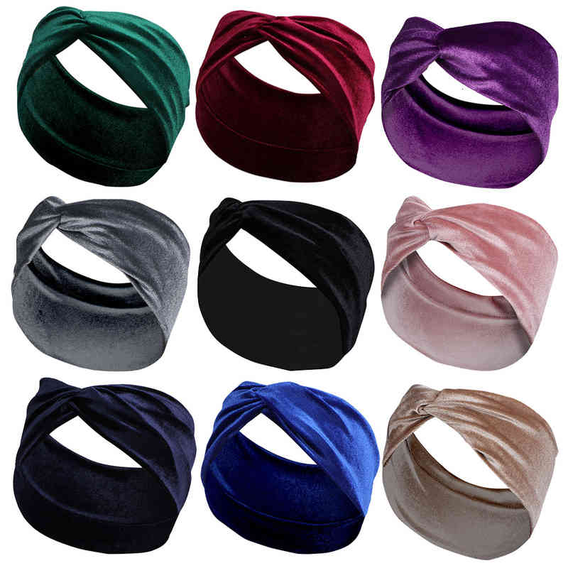 Hair Accessories Solid Gold Velvet Band Temperament Elastic Knot Cross Wide Brimmed Headband