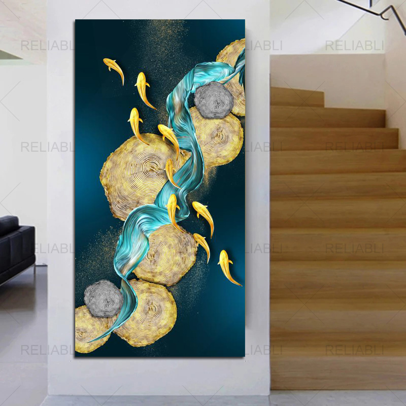 Abstract Koi Picture Canvas Painting Wall Art Feng Shui Fish Posters and Prints Carp Lotus Pond Pictures for Living Room Decor