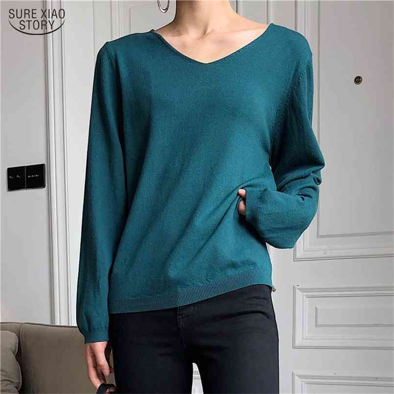 Solid Loose Spring Autumn Office Lady Shirts Blusas Mujer De Moda Knitted Long Sleeve Women Tops and Blouse Clothes 10129 210506