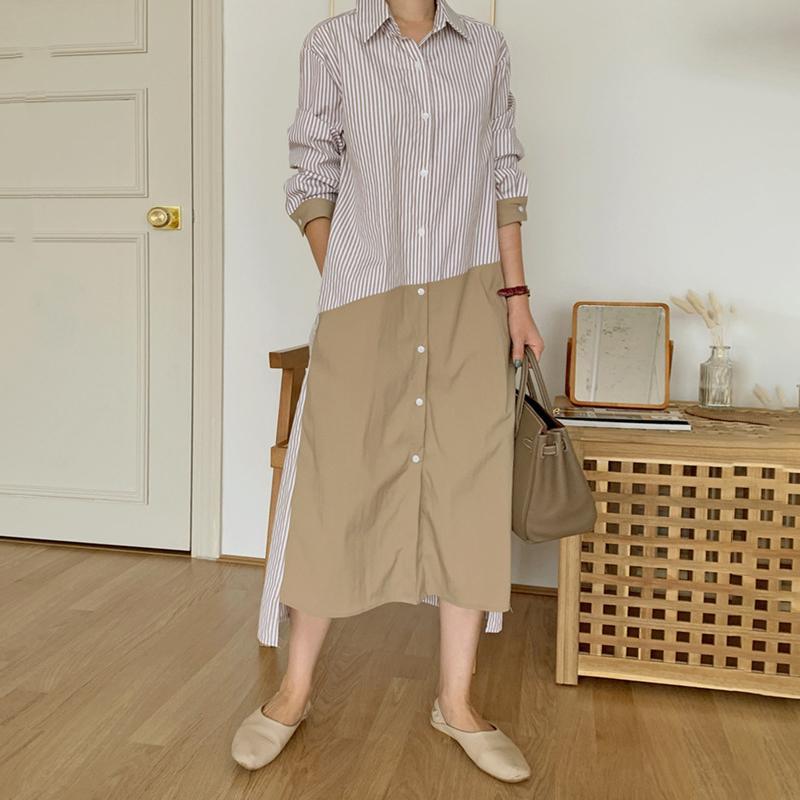 Casual Dresses One Piece Striped Patchwork Shirt Dress Women' Summer 2021 Lapel Loose Single Breasted Long Sleeve Mid-calf Vestidos, Stripe stitching
Casual Dresses One Piece Striped Patchwork Shirt Dress Women' Summer 2021 Lapel Loose Single Breasted Long Sleeve Mid-calf Vestidos, Stripe stitching