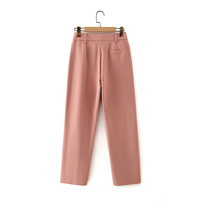 elegant women straight trousers fashion ladies stylish pocket long pants causal female solid pink girl chic pant 210430