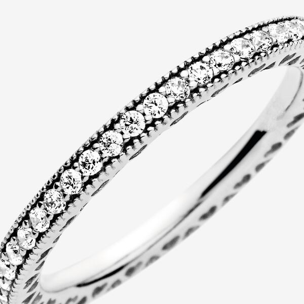 Real 925 Sterling Silver Sparkle & Hearts Ring CZ Diamond Fit Style Wedding Engagement Jewelry for Women Girls