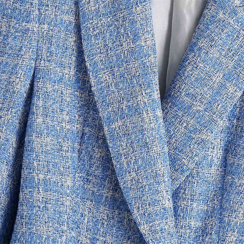 Casual Women V Neck Double Breasted Coat Spring-autumn Fashion Ladies Office Female Checkered Texture Blazer 210515