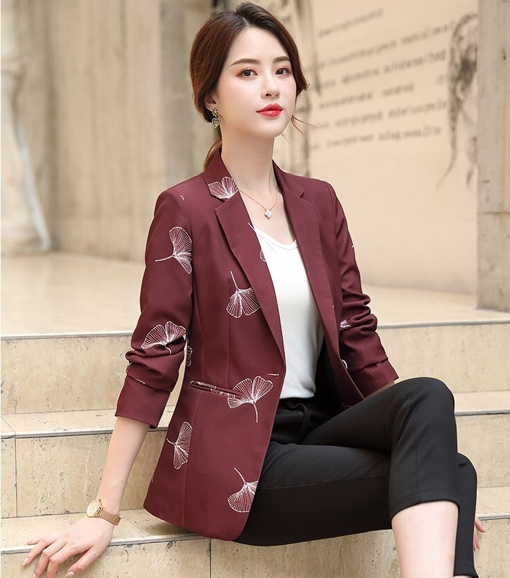 Autumn fashion women print blazer formal slim Long sleeve jacket office ladies temperament work coat 210518