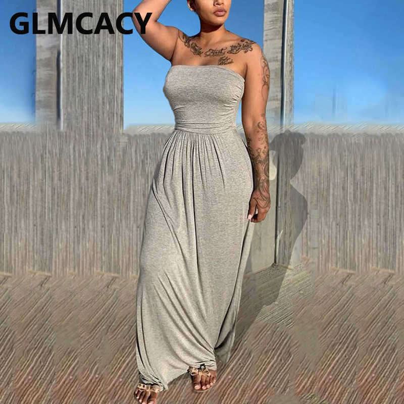 Off Shoudler Solid Casual Maxi Dress 210702