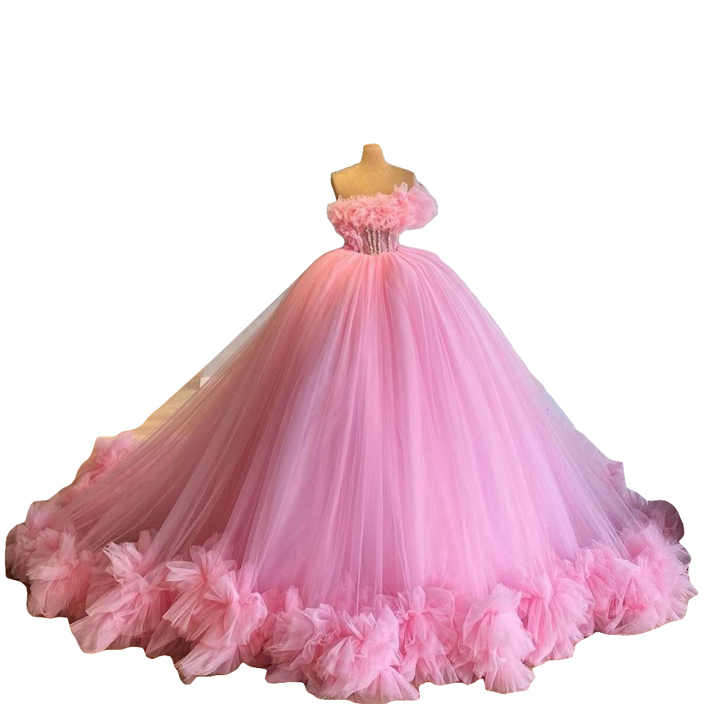 Light Pink Ball Gown Quinceanera Dresses Tiered Ruffles Tulle Women Sweet 16 Formal Party Robe De Soiree Elegant Long Prom Gowns 6660305
