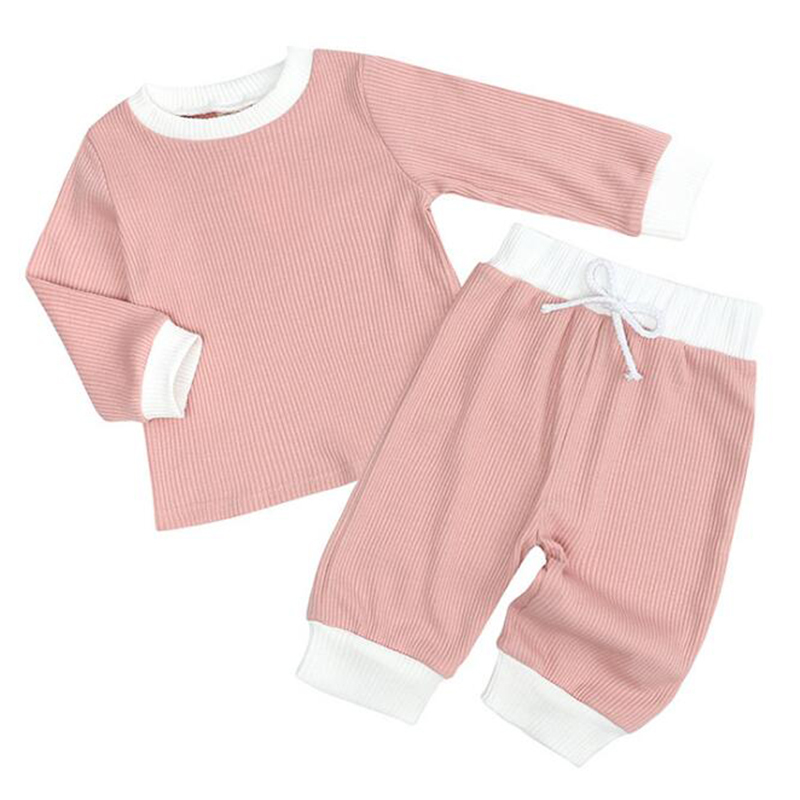Infant Baby Boys Girls Long Sleeve Pure Color Top + Pants Spring Autumn Fashion Clothing Sets Kids Boy Girl Clothes Suits 210429