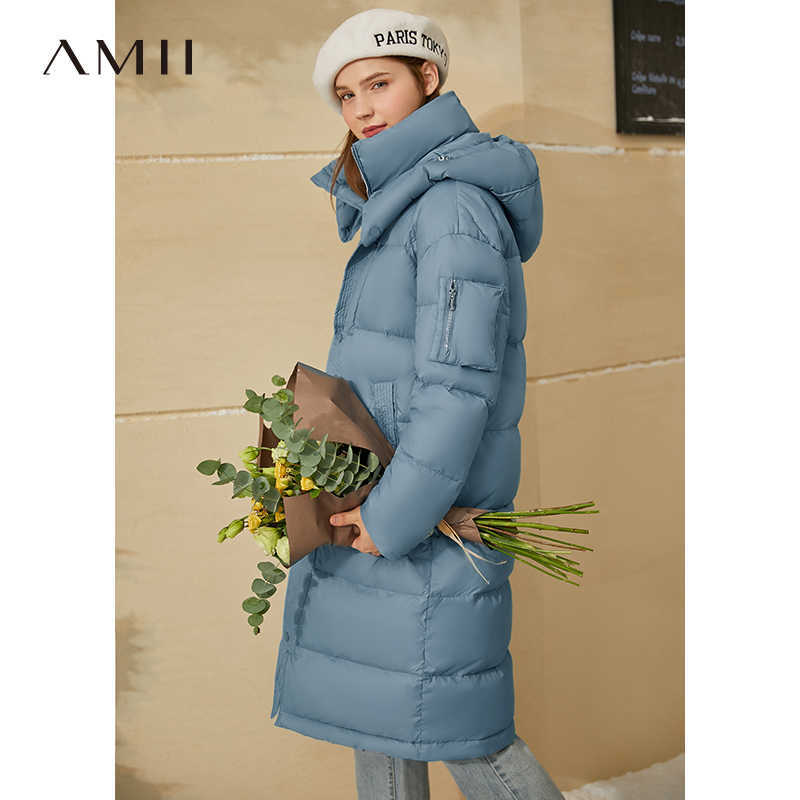 Minimalism Winter Women's Down Jacket Fashion Coat Women 90%White Duck Hooded Solid Calflength 12040396 210527