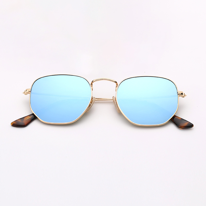 Hexagonal Womens sunglasses fashion mens sun glasses vintage eyeglasses uv protection glass lenses with top leather case