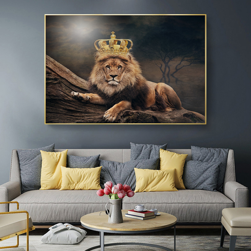 King Lion With Imperial Crown Picture Animal Canvas Painting Wall Art For Living Room Decoration Posters And Prints