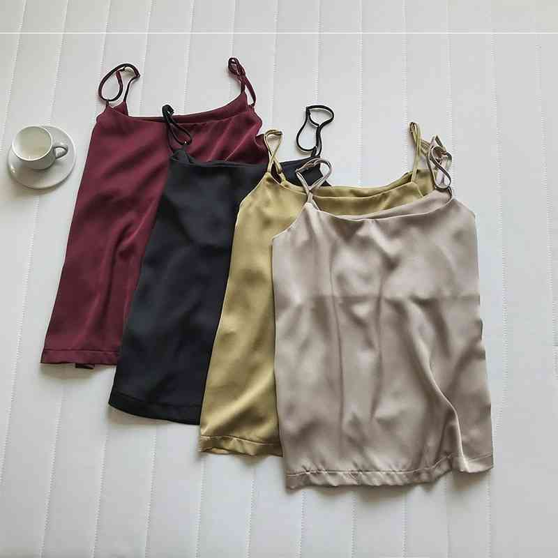 Fashion Casual Vest Sleeveless Summer Sexy Camis Women Satin Tank Tops Solid Thin Shoulder Strap for 13767 210506