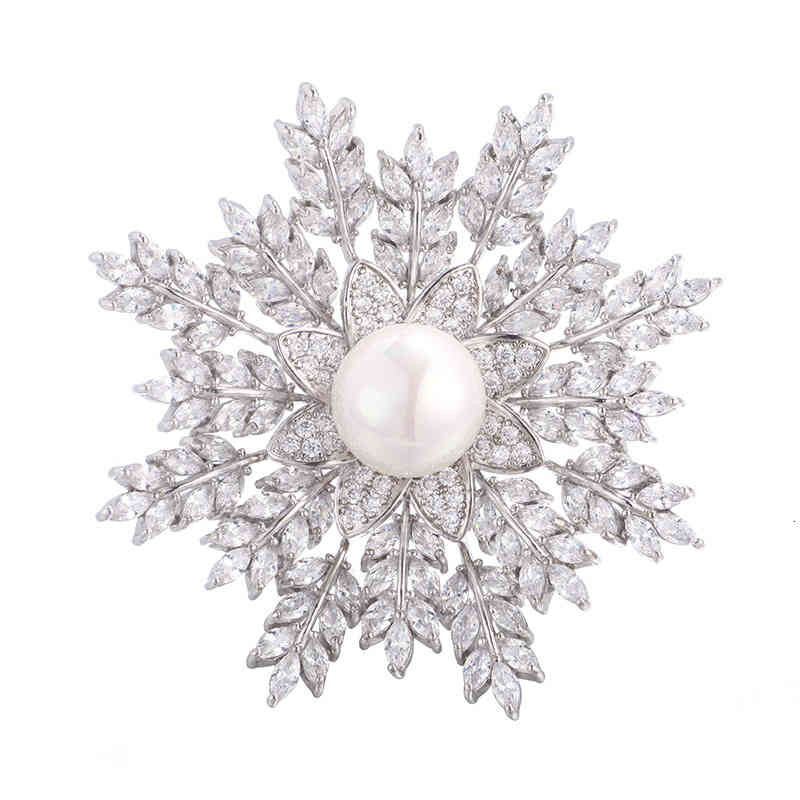 Simple Atmosphere Snowflake Pearl Brooch Female Korean Personality Jewelry Coat Sweater Chain Temperament Pin Scarf Buckle