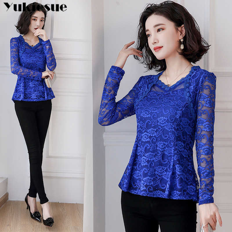 fashion women blouse solid lace OL office longsleeved shirts white elegant tops hollow s 210608