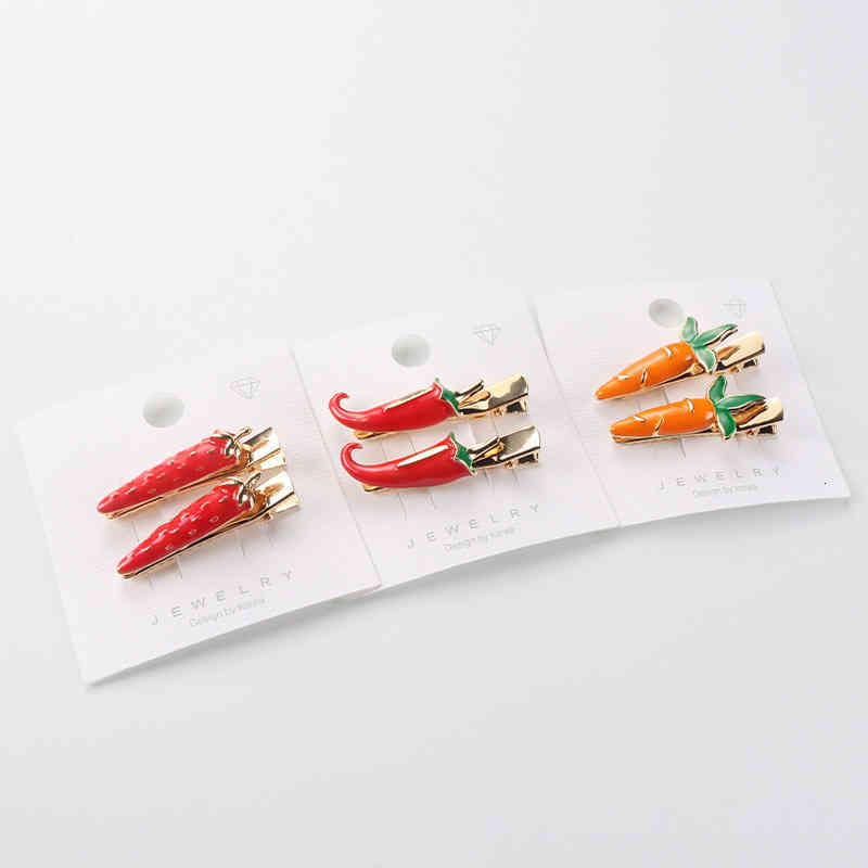 Hair Accessories Jewelry Carrot Strawberry Fruit pin Girl Side Clip Simple Korean Metal Net Red Bangs Duck Beak