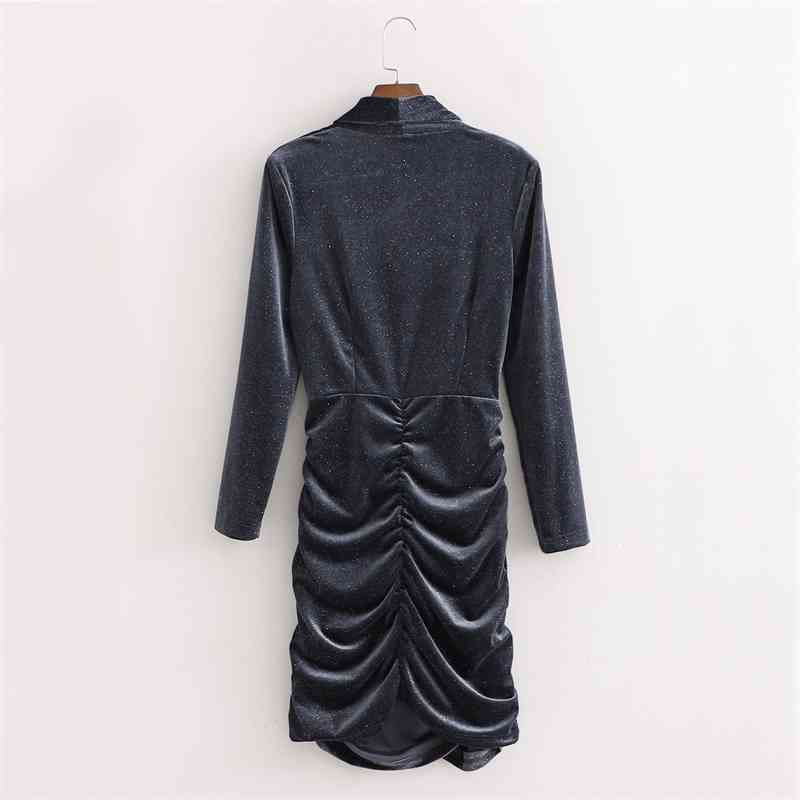 Elegant Women Sweet V-Neck Slim Dress Fashion Ladies Draped Mini Dresses Female Chic Solid Velvet Vestidos 210430