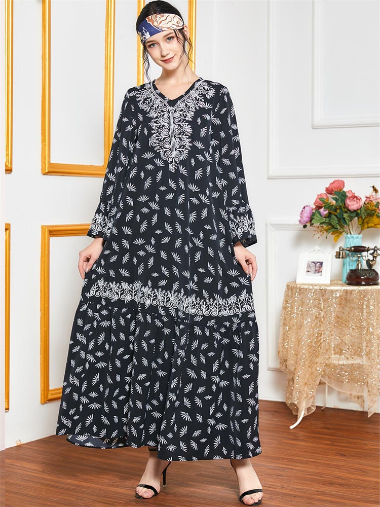 Ethnic Print Embroidery Women Maxi Dress Bla Loose V Ne Long Sleeve Arabic Muslim Islamic Clothing Dresses Elegant Swing
Ethnic Print Embroidery Women Maxi Dress Bla Loose V Ne Long Sleeve Arabic Muslim Islamic Clothing Dresses Elegant Swing
