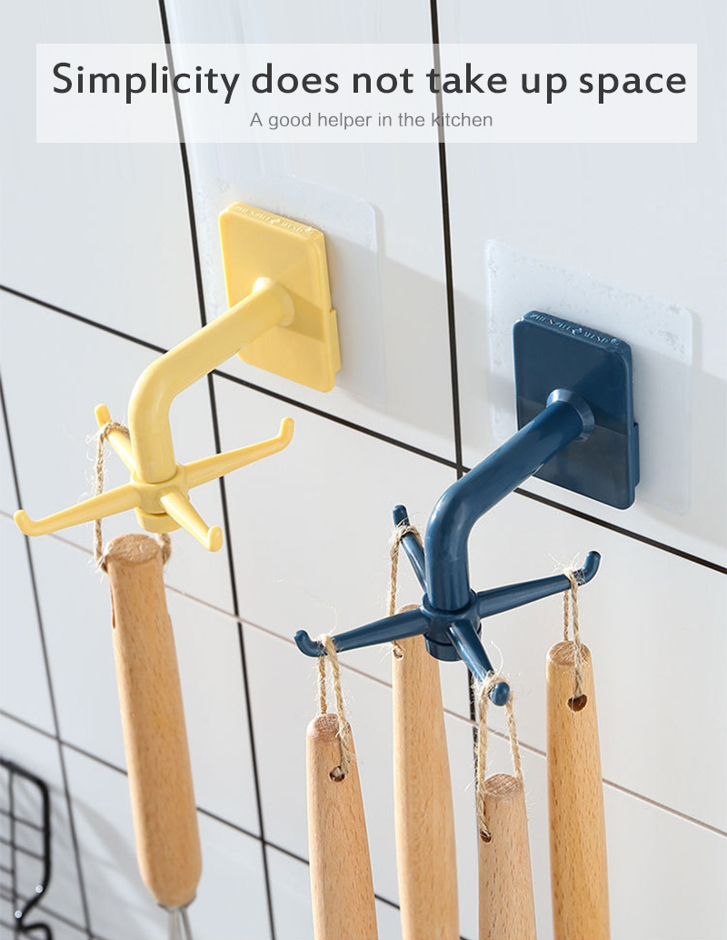 360 Degrees Rotating Hook Kitchen Accesorios Storage Bathroom Organizar Storage Rack Rotated Holder Wall Mounted Hanging Hooks
