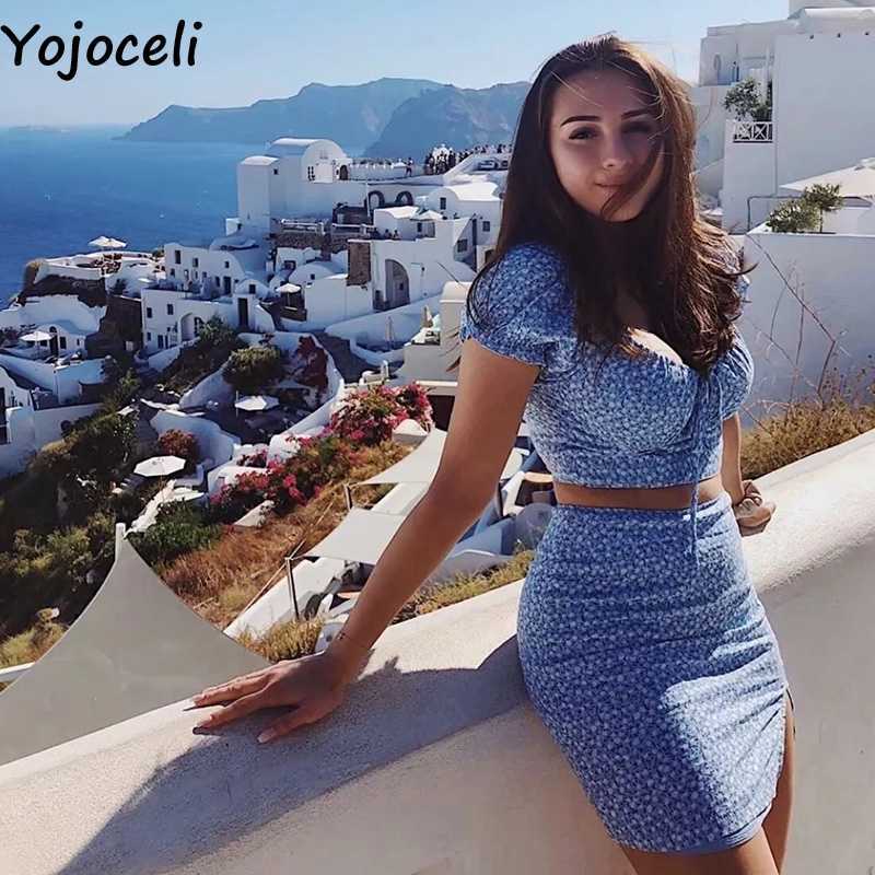 Yojoceli Sexy print short elegant dres two piece set Summer beach casual split Female daily cute vestidos 210609