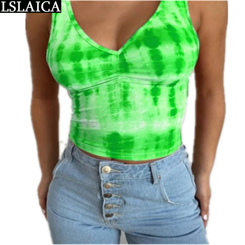 Women Tank Top Tie-Dye Sleeveless Plus Size V-Neck Sexy Casual Shirt Elegant Fashion Bottoming Wild Ropa Mujer 210515