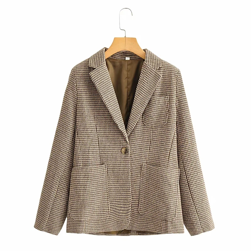 Women Fashion Chic Brown Pockets Houndstooth Woolen Jackets Vintage Lapel Collar Long Sleeve Coat Female Outerwear, Black;brown
Women Fashion Chic Brown Pockets Houndstooth Woolen Jackets Vintage Lapel Collar Long Sleeve Coat Female Outerwear, Black;brown