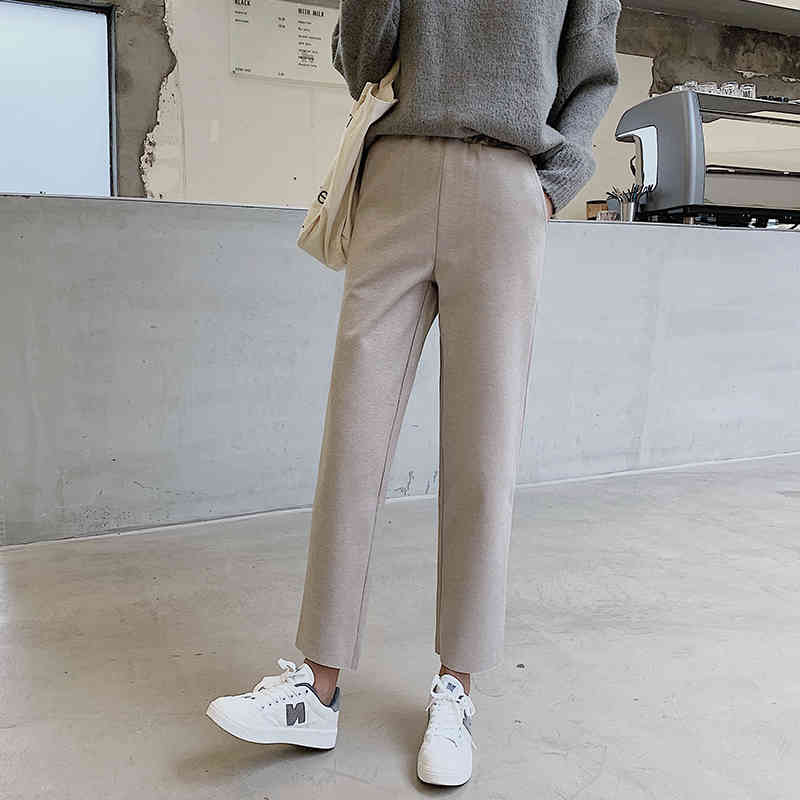 Woolen Harem Pants Women Winter Thickened Elastic High Waist Female Casual Wool Ankle-Length Plus Size 3XL 210514