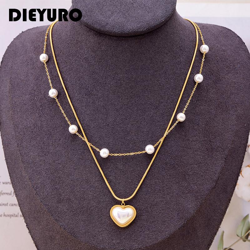 Chains DIEYURO 316L Stainless Steel French Elegant Pearl Gentle Love Double-layer Pendant Necklace For Women Sweet Romantic Wedding
Chains DIEYURO 316L Stainless Steel French Elegant Pearl Gentle Love Double-layer Pendant Necklace For Women Sweet Romantic Wedding