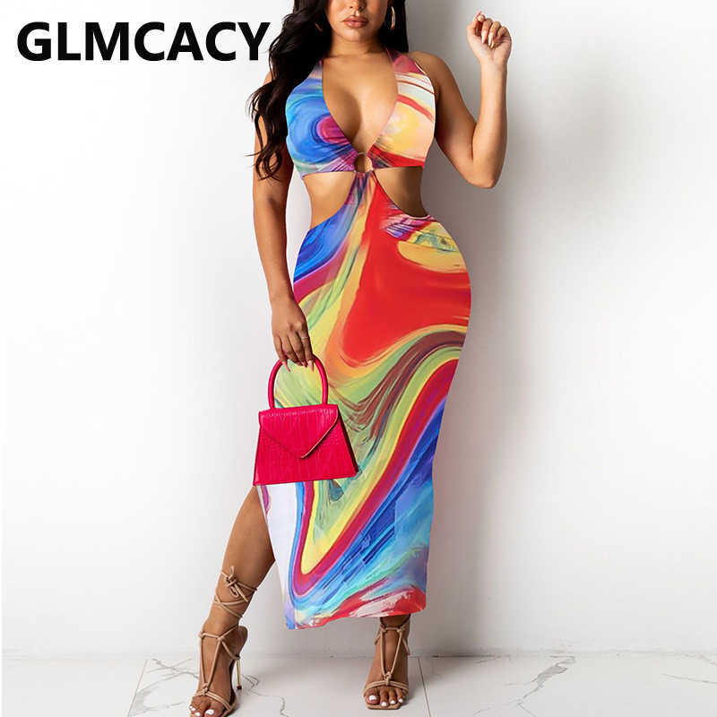 Halter Backless V Neck Slim Party Club Dress 210702