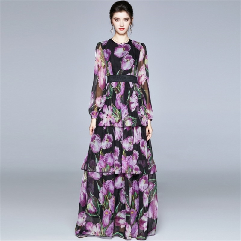 Vintage Fashion Runway Purple Floral Print Maxi Dress Spring High Waist Layer Ruffles Chiffon Holiday Long Dresses Female 210519, Photo color
Vintage Fashion Runway Purple Floral Print Maxi Dress Spring High Waist Layer Ruffles Chiffon Holiday Long Dresses Female 210519, Photo color