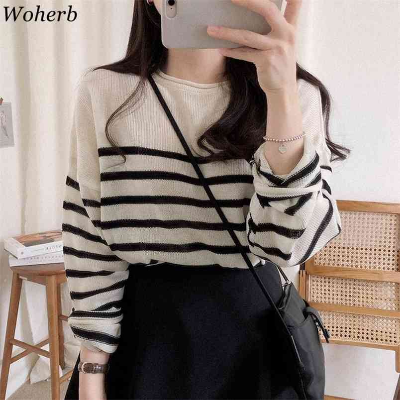Striped Long-sleeve T Shirt Women Summer Loose Tees Shirts Thin Sunscreen Sweater Korean Casual Knitted Outerwear Tops 210519, Light brown
Striped Long-sleeve T Shirt Women Summer Loose Tees Shirts Thin Sunscreen Sweater Korean Casual Knitted Outerwear Tops 210519, Light brown