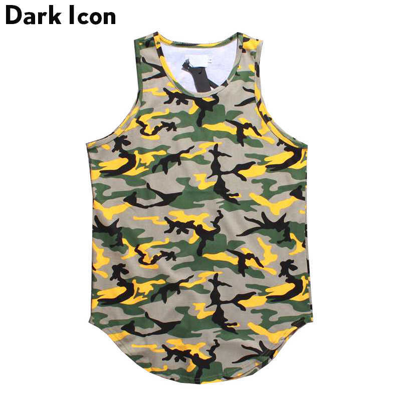 Camouflage Extended Hip Hop Tank Top Men Women Summer Curved Hem Longline Mens Tank Top 210603
