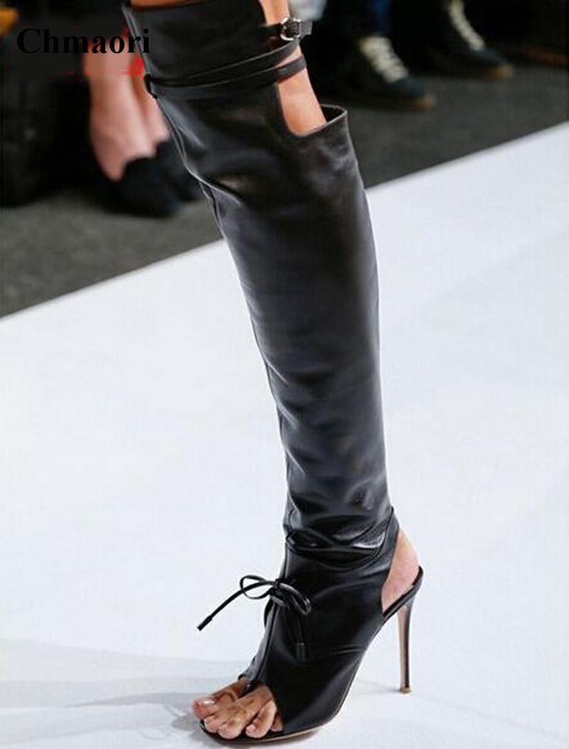 Boots Selling Women Fashion Open Toe Over Knee Gladiator Cut-out High Heel Long Dress Shoes Wholesale Price