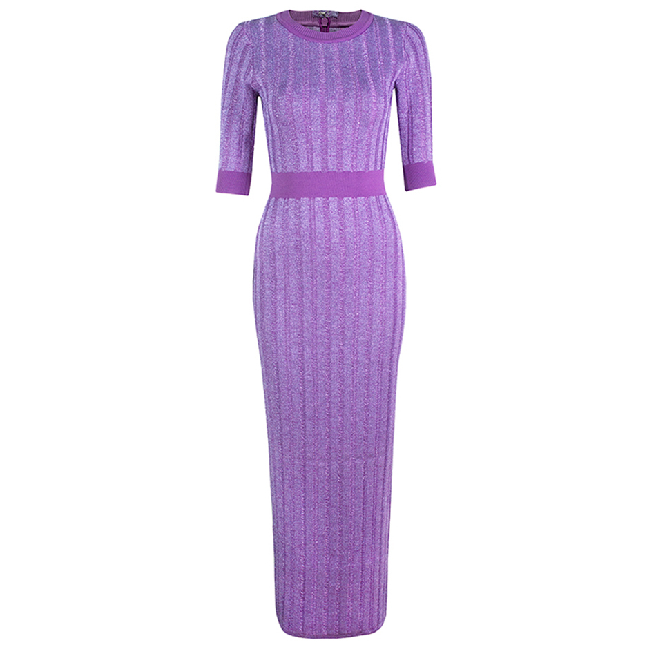 Summer Women Long Sleeve Rayon Bandage Dress Sexy Violet Striped Club Celebrity Evening Runway Party Maxi Dresses 210423